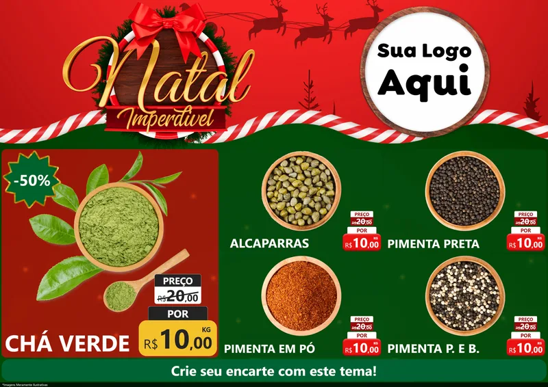 Modelo de Encarte para Encarte A4 Horizontal com o tema Natal Imperdível para Produtos Naturais