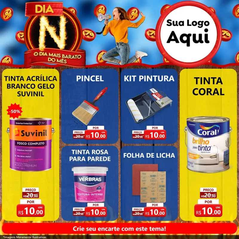 Modelo de Rede Social para Feed Facebook com o tema Dia N - O Dia Mais Barato Do Mês para Tintas e Ferramentas
