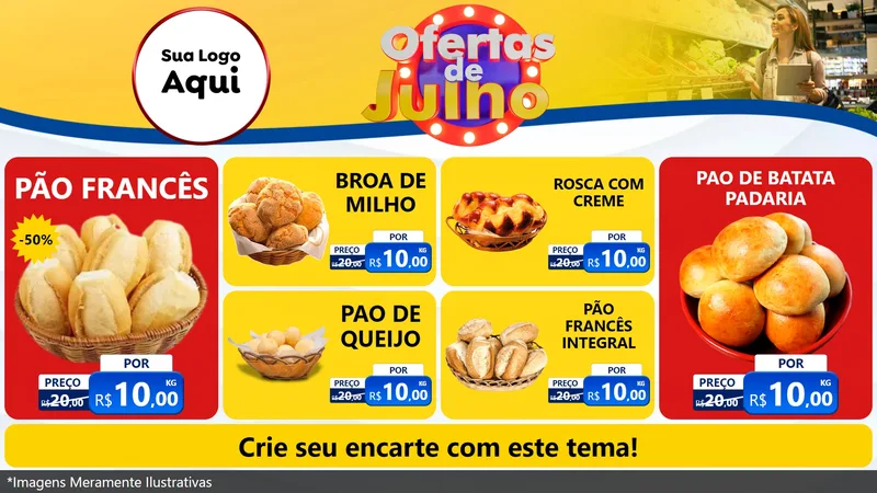 Modelo de TV para TV Horizontal com o tema Ofertas de Julho para Padaria
