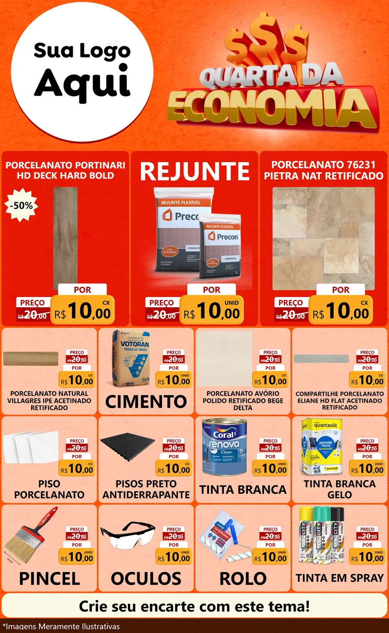 Modelo de Encarte para Encarte Grande com o tema Quarta da Economia para Pisos e revestimentos