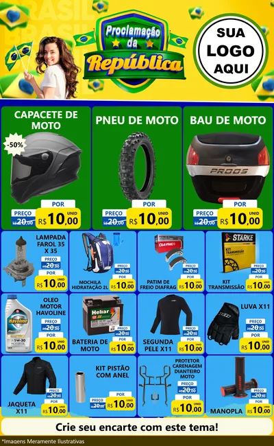 Modelo de Encarte para Encarte Grande com o tema Proclamação da República para Moto peças