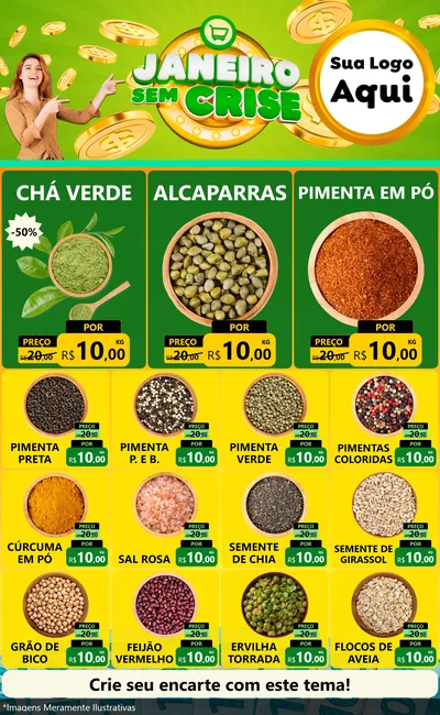 Modelo de Encarte para Encarte Grande com o tema Janeiro Sem Crise para Produtos Naturais