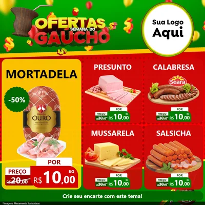 Modelo de Rede Social para Feed Facebook com o tema Ofertas Semana Do Gaúcho para Frios e Laticínios