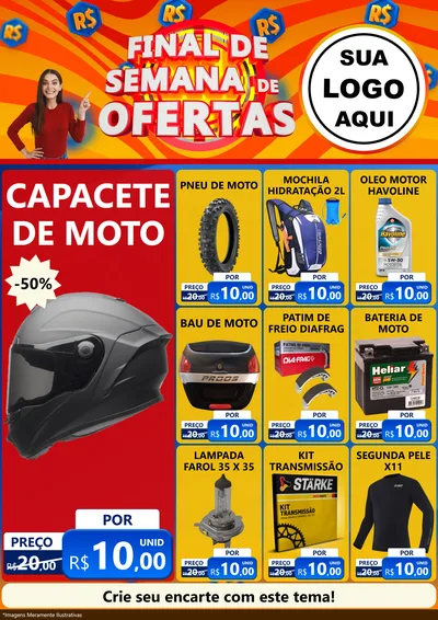 Modelo de Encarte para Encarte A4 Vertical com o tema Final de Semana de Ofertas para Moto peças