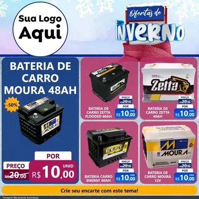 Modelo de Rede Social para Feed Facebook com o tema Ofertas de Inverno para Baterias Elétricas