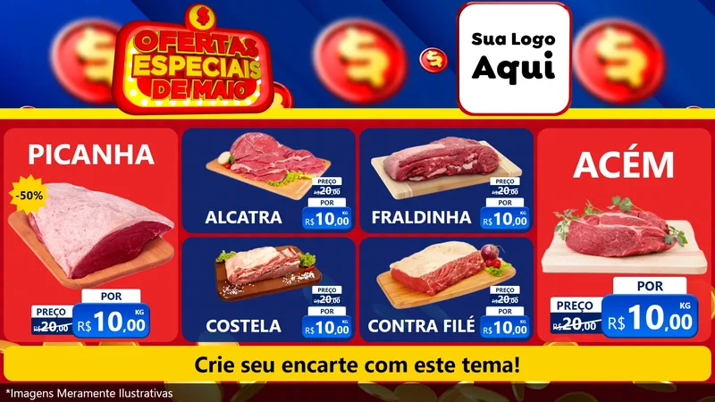 Modelo de TV para TV Horizontal com o tema Ofertas Especiais de Maio para Açougue