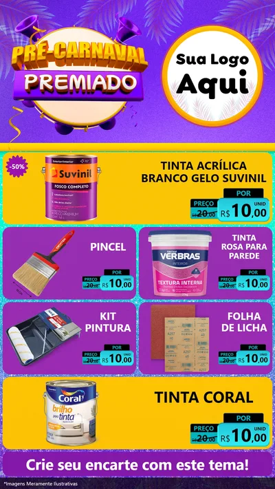Modelo de TV para TV Vertical com o tema Pré-Carnaval Premiado para Tintas e Ferramentas