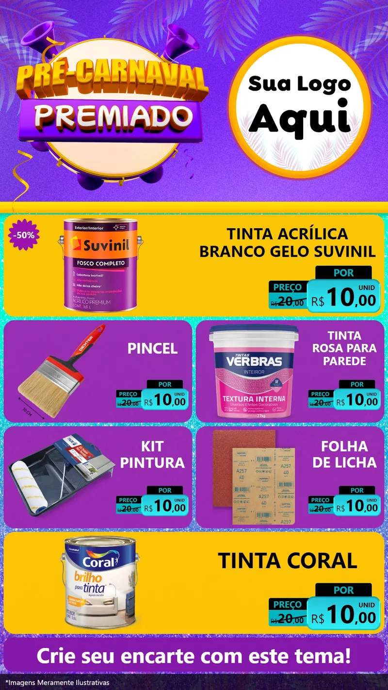 Modelo de TV para TV Vertical com o tema Pré-Carnaval Premiado para Tintas e Ferramentas