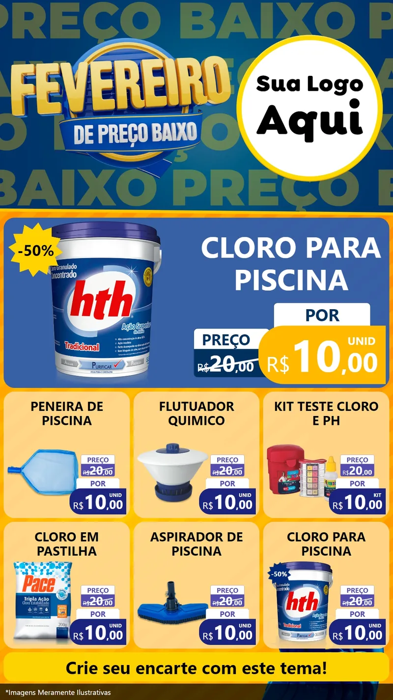 Modelo de Rede Social para Stories com o tema Fevereiro de Preço Baixo para Produtos para Piscina
