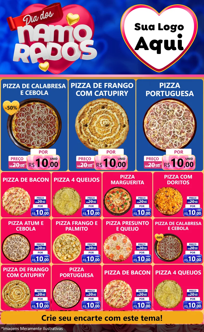 Modelo de Encarte para Encarte Grande com o tema Dia dos namorados para Pizzaria
