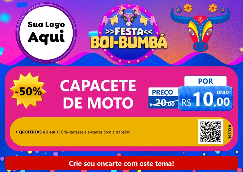 Modelo de Cartaz para Cartaz A4 Horizontal com o tema Festa Boi-Bumbá para Moto peças