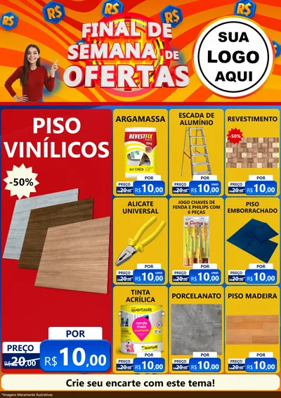 Modelo de Encarte para Encarte A4 Vertical com o tema Final de Semana de Ofertas para Material para Construção