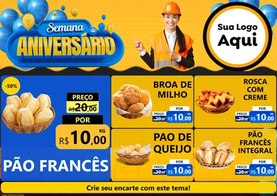 Modelo de Encarte para Encarte A4 Horizontal com o tema Semana de Aniversário para Padaria
