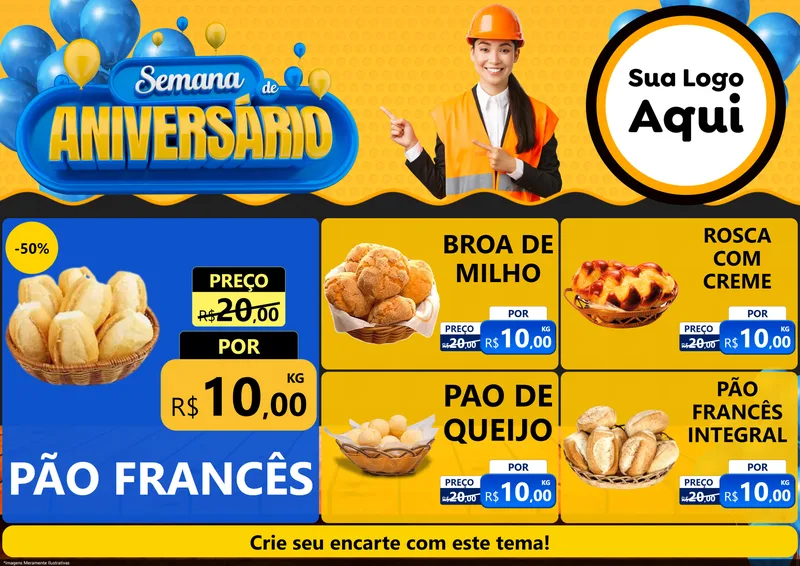 Modelo de Encarte para Encarte A4 Horizontal com o tema Semana de Aniversário para Padaria