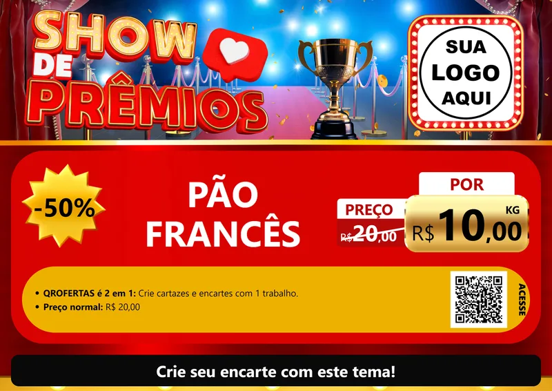 Modelo de Cartaz para Cartaz A4 Horizontal com o tema Show de Prêmios para Padaria