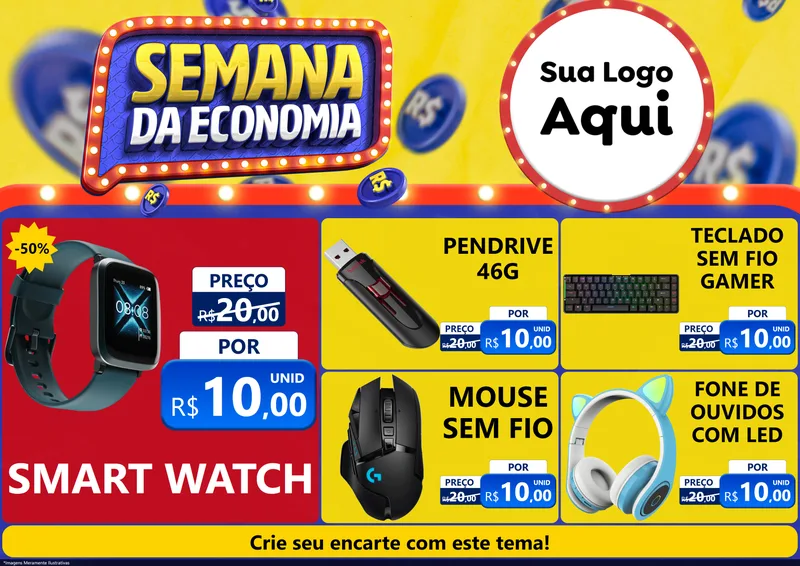 Modelo de Encarte para Encarte A4 Horizontal com o tema Semana da Economia para Informática