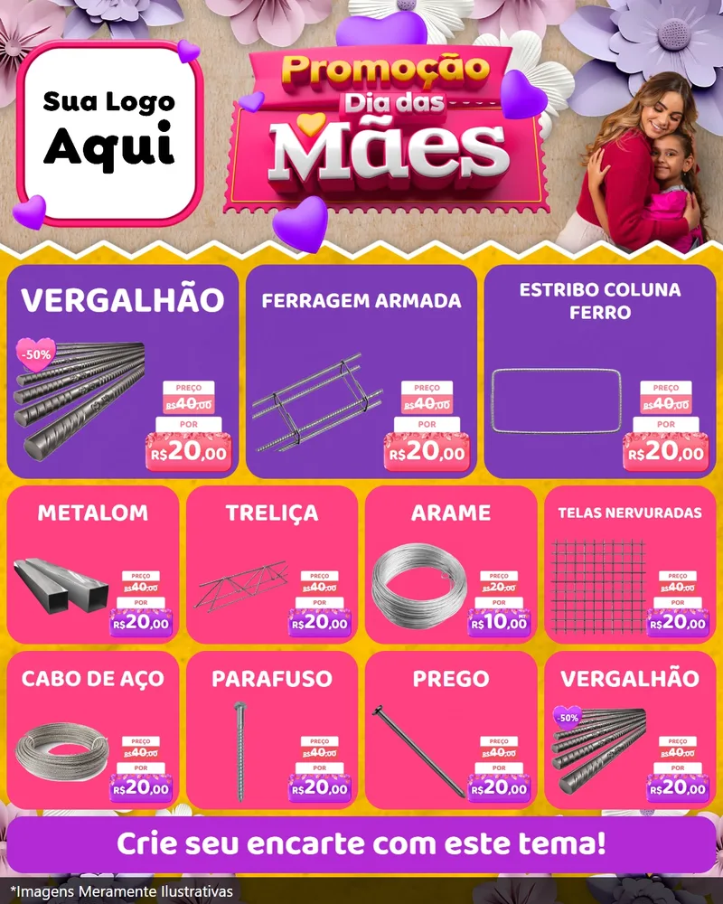 Modelo de Rede Social para Feed Instagram com o tema Promoção Dia das Mães para Ferragens