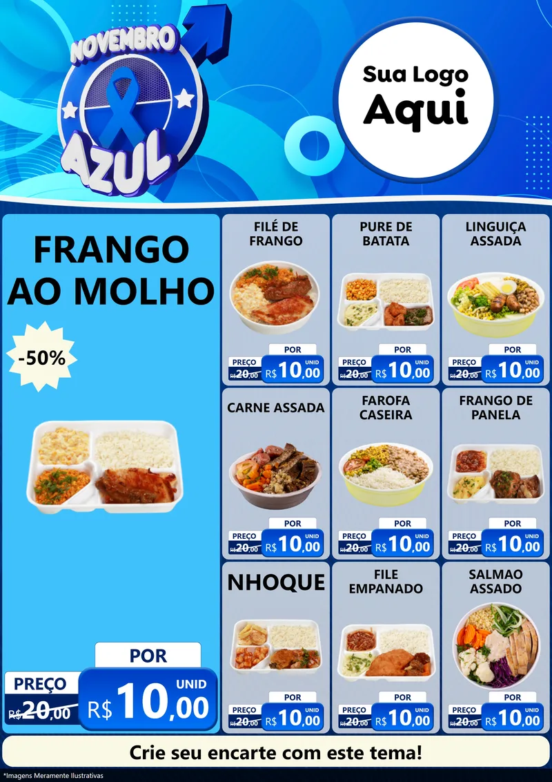 Modelo de Encarte para Encarte A4 Vertical com o tema Novembro Azul para Restaurante