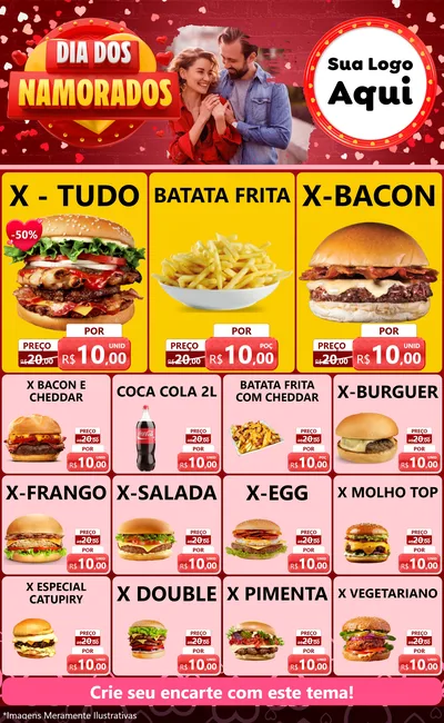 Modelo de Encarte para Encarte Grande com o tema Dia Dos Namorados para Hamburgueria