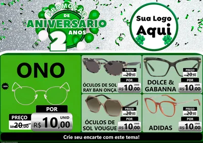 Modelo de Encarte para Encarte A4 Horizontal com o tema Promoção de Aniversário - 2 Anos para Óticas