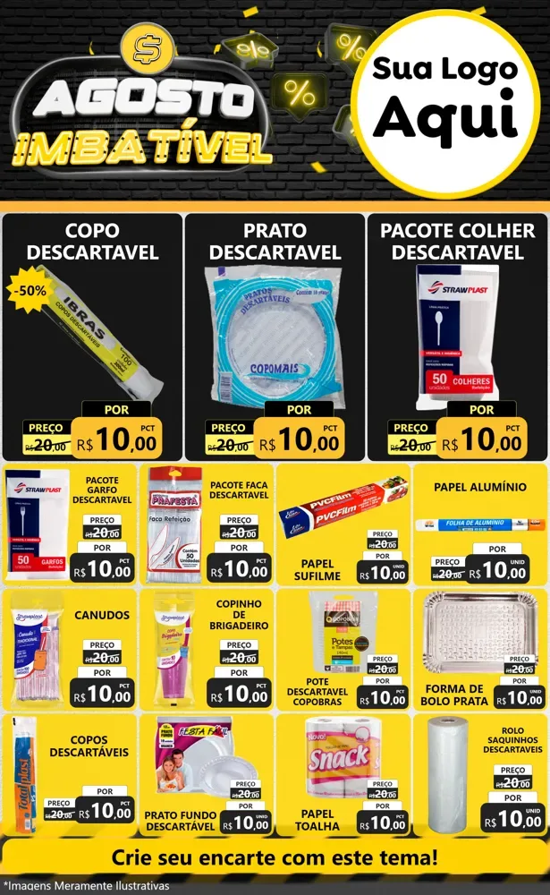 Modelo de Encarte para Encarte Grande com o tema Agosto Imbatível para Embalagens