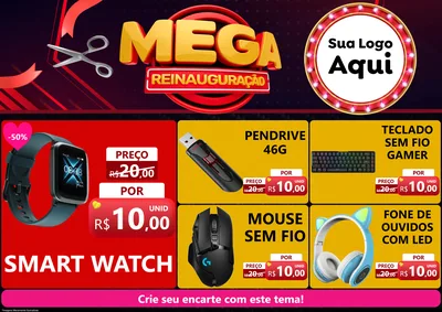 Modelo de Encarte para Encarte A4 Horizontal com o tema Mega Reinauguração para Informática