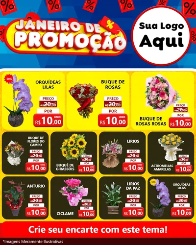 Modelo de Rede Social para Feed Instagram com o tema Janeiro de Promoção para Floricultura e jardim