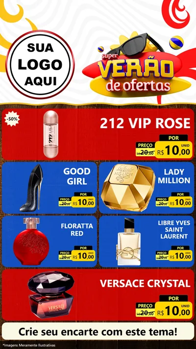 Modelo de TV para TV Vertical com o tema Super Verão de Ofertas para Perfumes