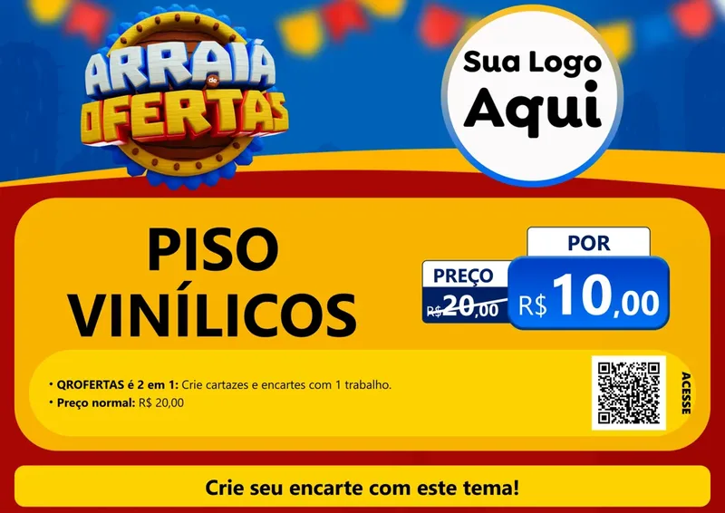 Modelo de Cartaz para Cartaz A4 Horizontal com o tema Arraiá de Ofertas - Junina para Material para Construção