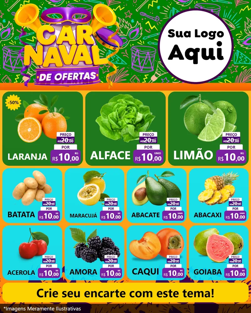 Modelo de Rede Social para Feed Instagram com o tema Carnaval de Ofertas para Hortifrúti