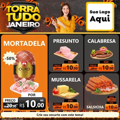 Modelo de Rede Social para Feed Facebook com o tema Torra Tudo Janeiro para Frios e Laticínios