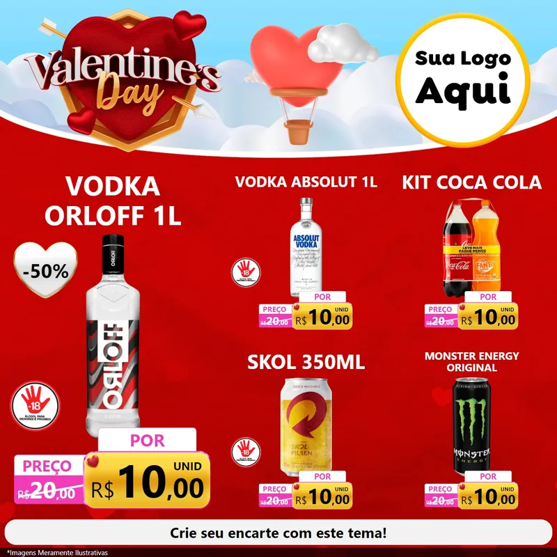 Modelo de Rede Social para Feed Facebook com o tema Valentine's Day para Distribuidora de bebidas