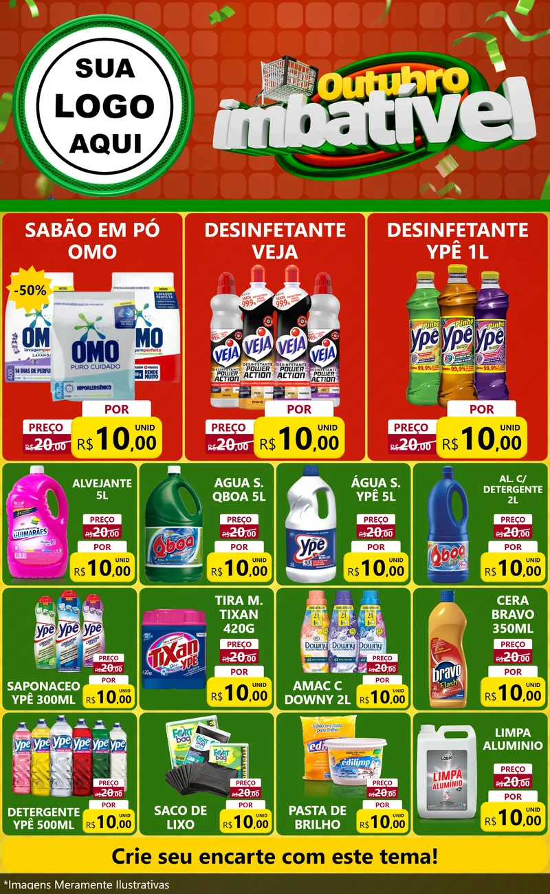Modelo de Encarte para Encarte Grande com o tema Outubro Imbatível para Produtos de Limpeza