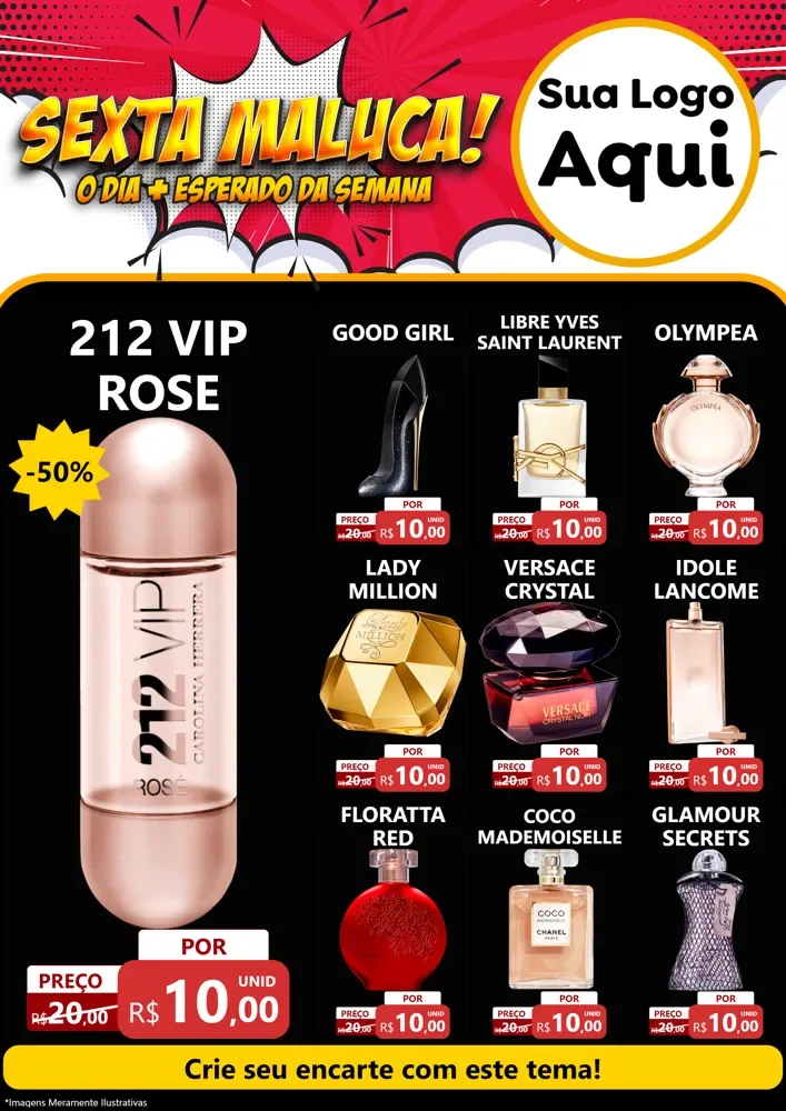 Modelo de Encarte para Encarte A4 Vertical com o tema Sexta Maluca! para Perfumes