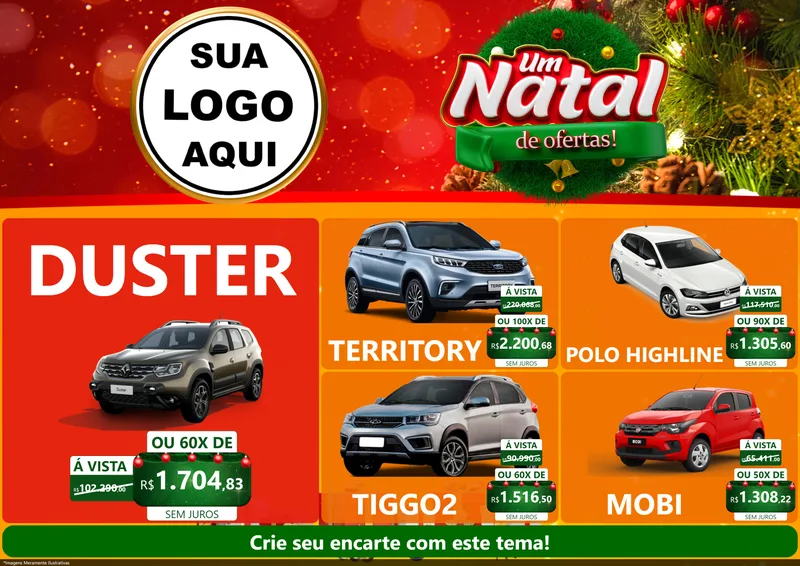 Modelo de Encarte para Encarte A4 Horizontal com o tema Um Natal de Ofertas para Concessionaria de Carros