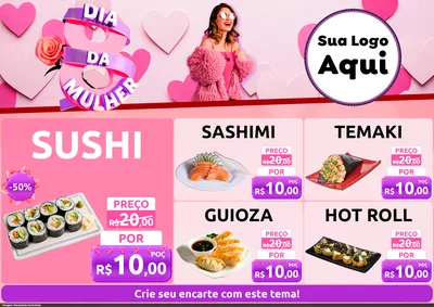 Modelo de Encarte para Encarte A4 Horizontal com o tema Dia da Mulher para Comida japonesa