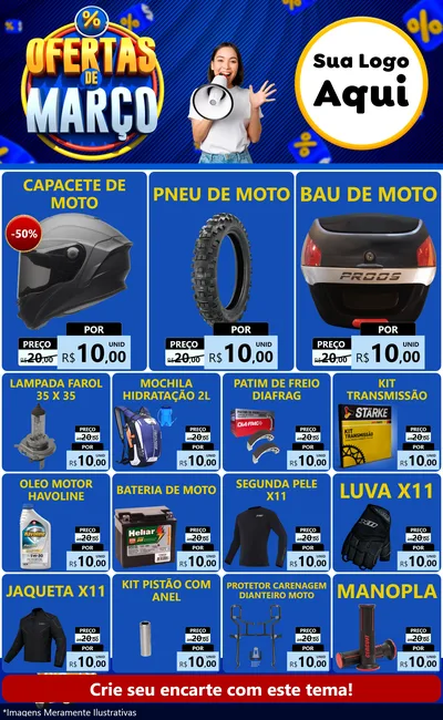Modelo de Encarte para Encarte Grande com o tema Ofertas de Março para Moto peças