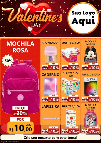 Modelo de Encarte para Encarte A4 Vertical com o tema Valentine's Day para Papelaria