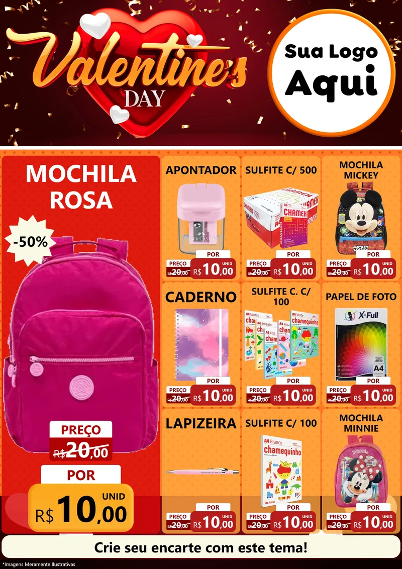 Modelo de Encarte para Encarte A4 Vertical com o tema Valentine's Day para Papelaria