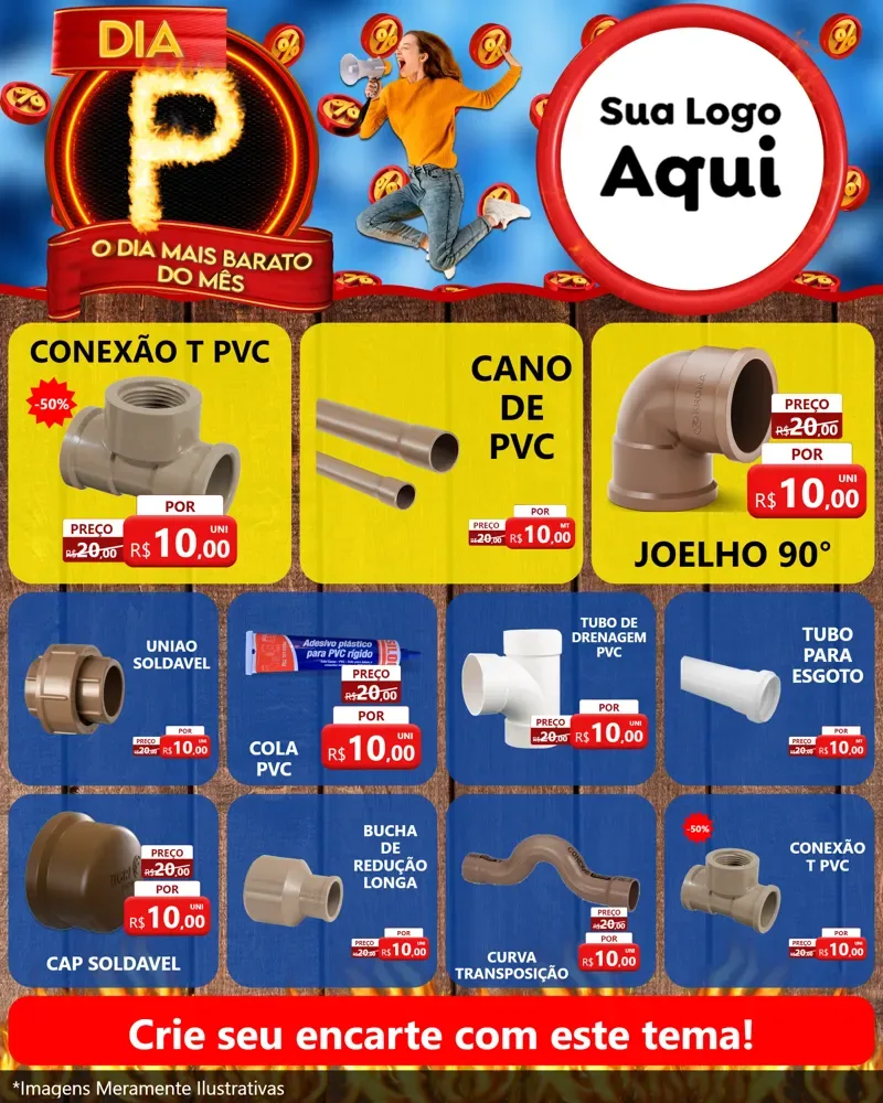 Modelo de Rede Social para Feed Instagram com o tema Dia P - O Dia Mais Barato Do Mês para Tubos e conexões