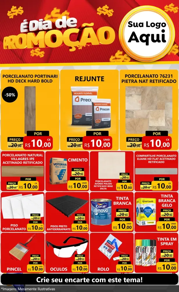 Modelo de Encarte para Encarte Grande com o tema É Dia De Promoção para Pisos e revestimentos