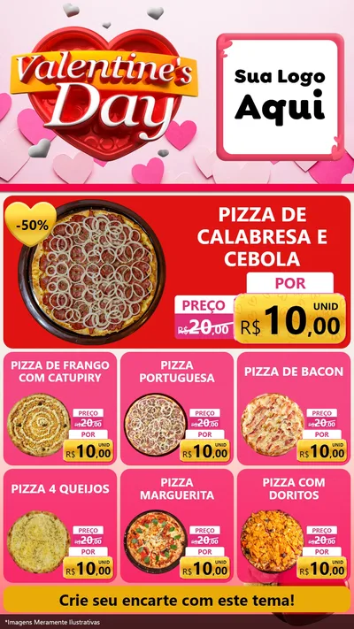 Modelo de Rede Social para Stories com o tema Valentine's Day para Pizzaria