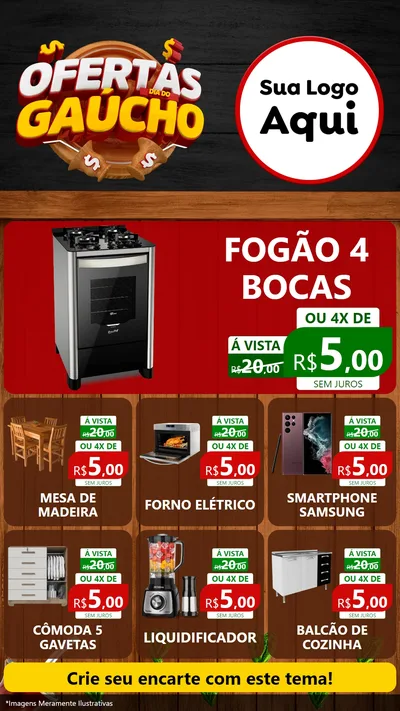 Modelo de Rede Social para Stories com o tema Ofertas Dia do Gaúcho para Móveis e Eletro