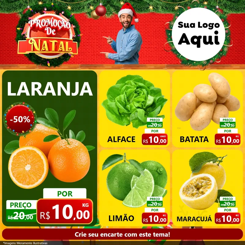 Modelo de Rede Social para Feed Facebook com o tema Promoção de Natal para Hortifrúti
