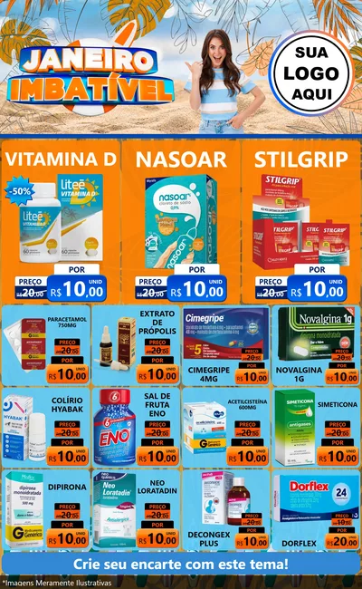 Modelo de Encarte para Encarte Grande com o tema Janeiro Imbatível para Farmácia