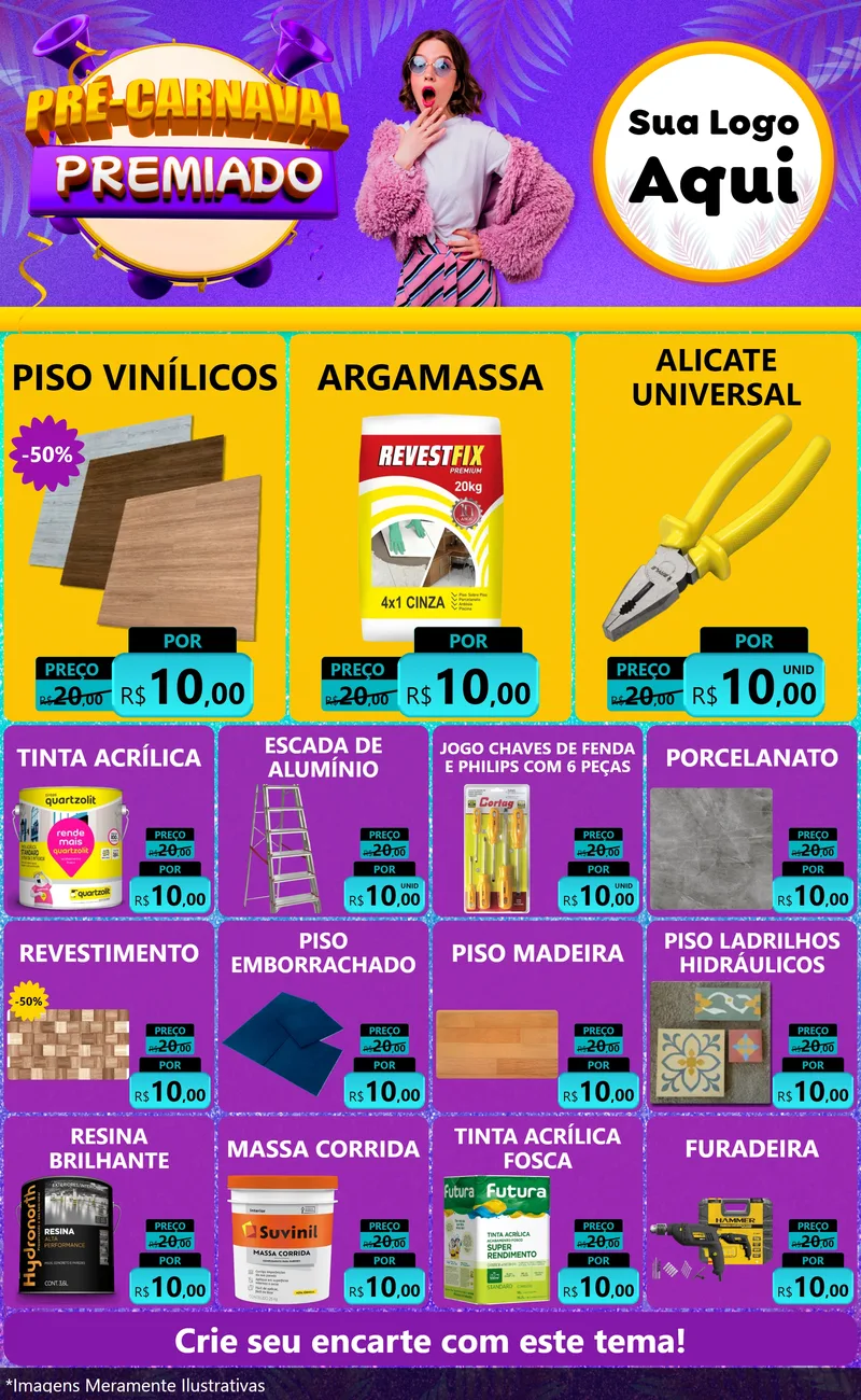 Modelo de Encarte para Encarte Grande com o tema Pré-Carnaval Premiado para Material para Construção
