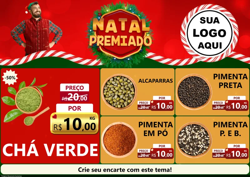Modelo de Encarte para Encarte A4 Horizontal com o tema Natal Premiado para Produtos Naturais