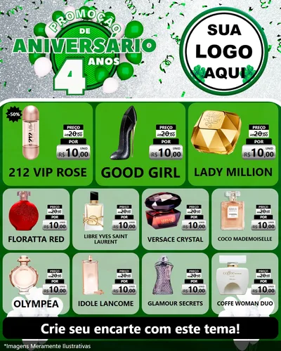 Modelo de Rede Social para Feed Instagram com o tema Promoção de Aniversário - 4 Anos para Perfumes