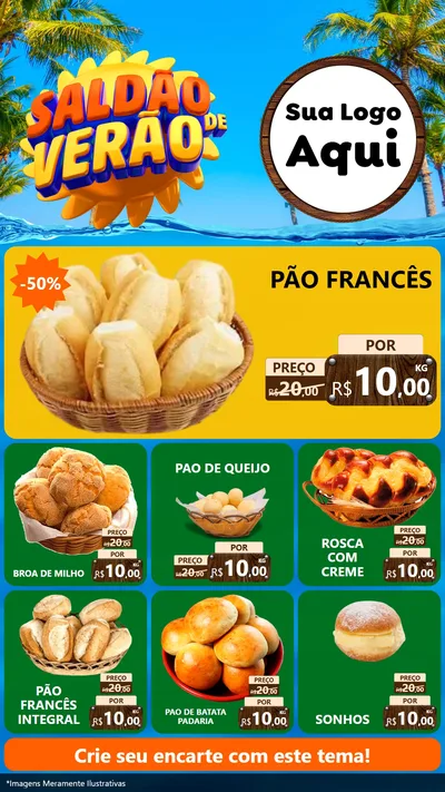 Modelo de Rede Social para Stories com o tema Saldão de Verão para Padaria