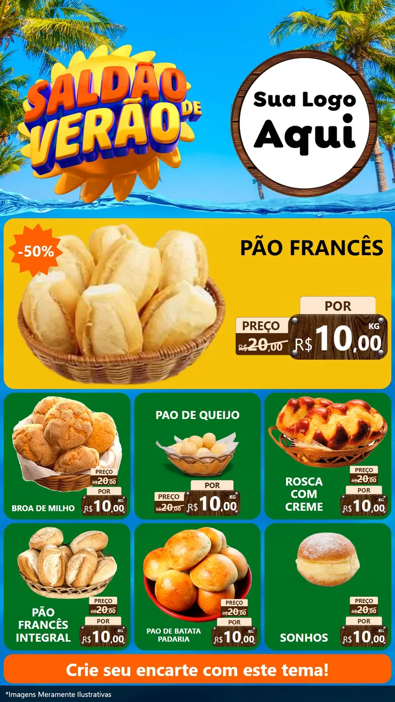 Modelo de Rede Social para Stories com o tema Saldão de Verão para Padaria